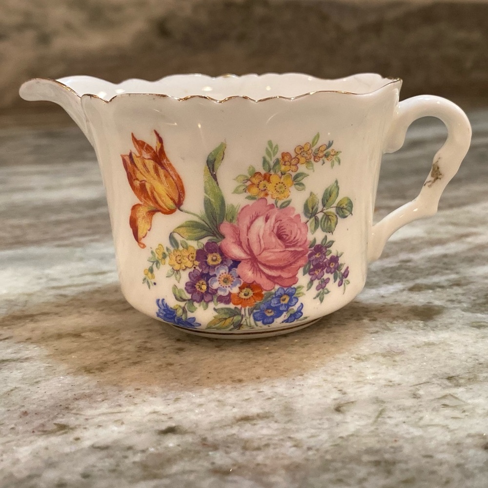 1930's Sampson Smith Old Royal Bone China Creamer with Rose among Flowers